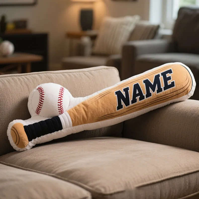 Personalized Baseball Bat and Ball Pillow with Custom Name for Baseball Lovers