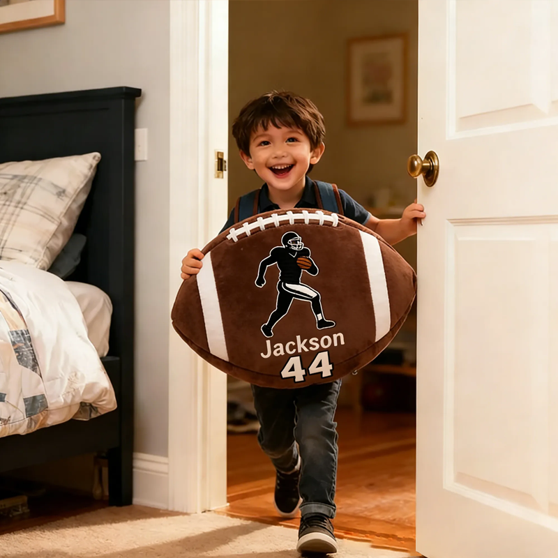 Personalized Football Pillow with Player Graphic and Custom Name for Kids and Football Lover