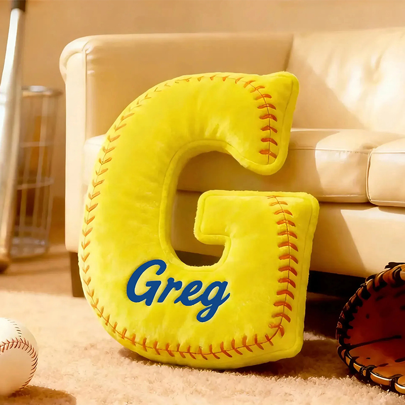 Personalized Softball Themed Letter Shaped Pillow with Custom Name