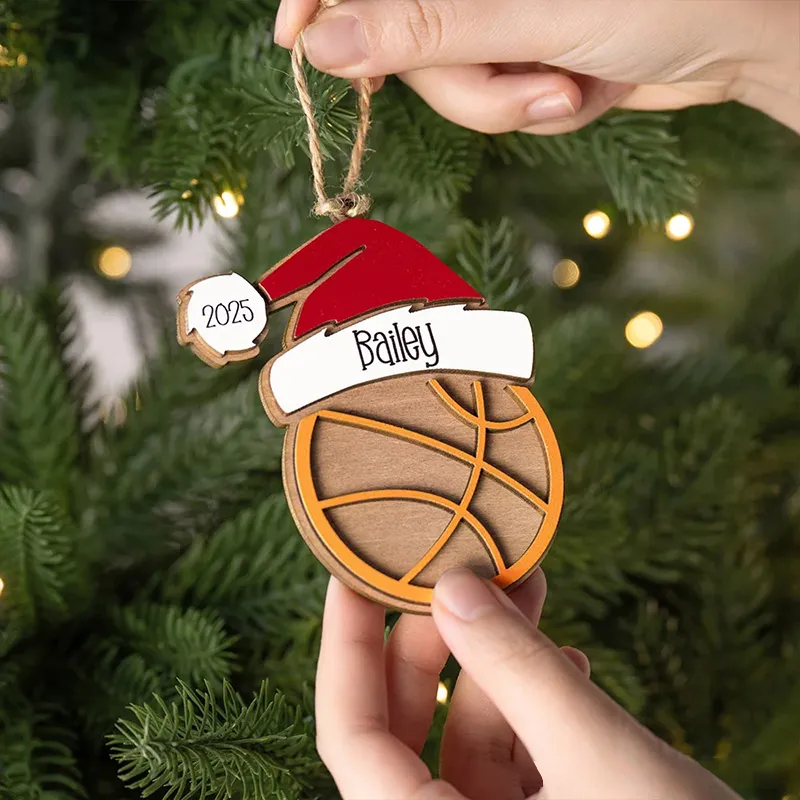 Personalized Sports with Santa Hat Christmas Ornament with Custom Name and Year for Christmas Gifts