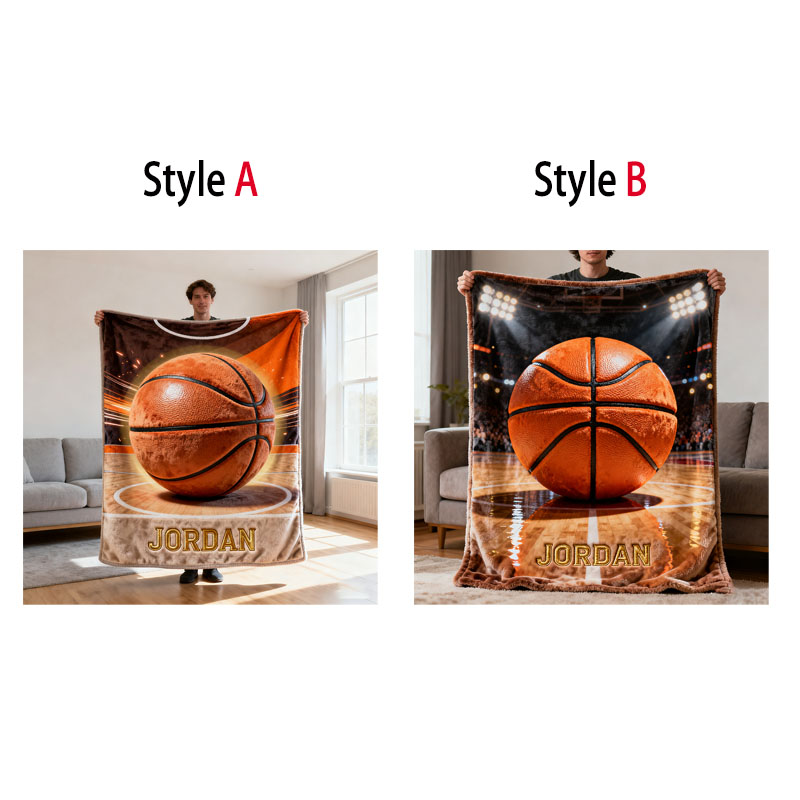Personalized Basketball Blanket with Custom Name and Court Design for Fans and Players