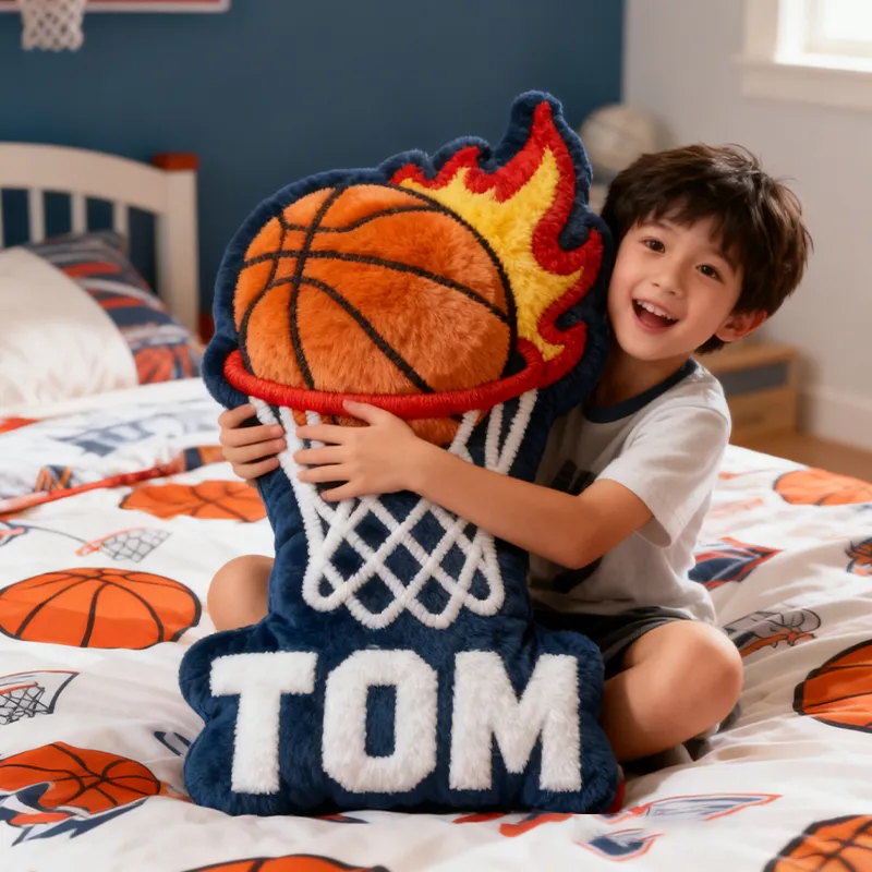 Personalized Basketball Flame Pillow with Custom Name and Bold Design for Basketball Enthusiasts