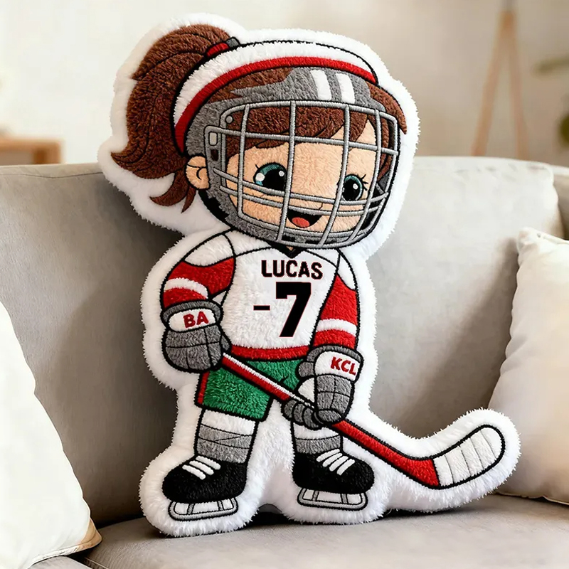 Personalized Cute Hockey Player Pillow with Custom Name and Number 