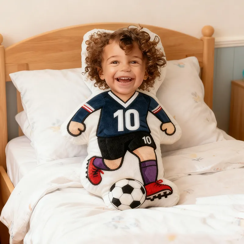 Personalized Soccer Player Pillow with Custom Face and Jersey Number