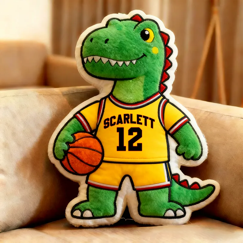 Personalized Dinosaur Basketball Player Pillow with Custom Name and Jersey Number