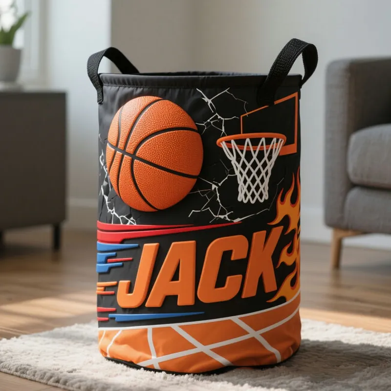 Personalized Basketball Storage Basket with Custom Name and Hoop Design for Sports Enthusiasts