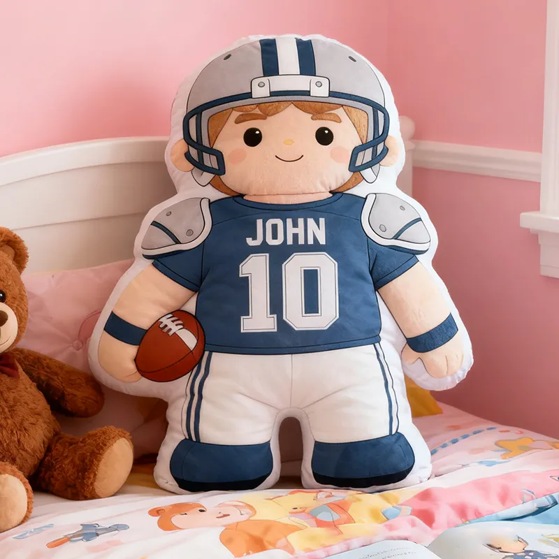 Personalized Football Player Plush Pillow with Custom Name and Number Design
