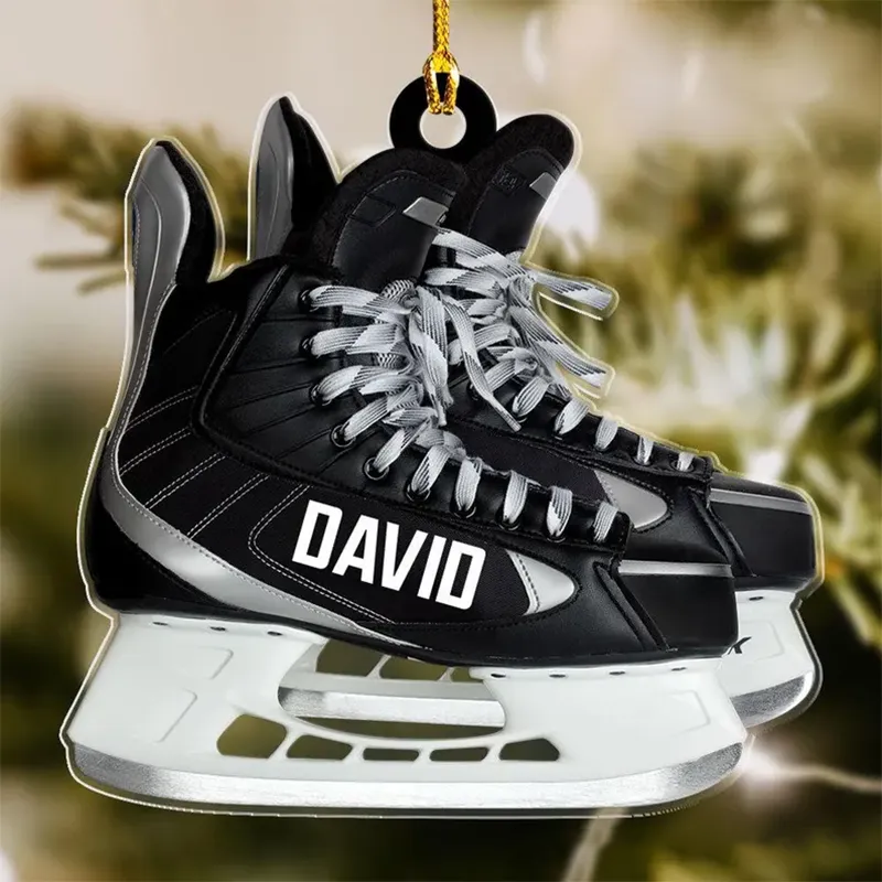 Personalized Hockey Skate Acrylic Christmas Ornament with Custom Name and Color Options