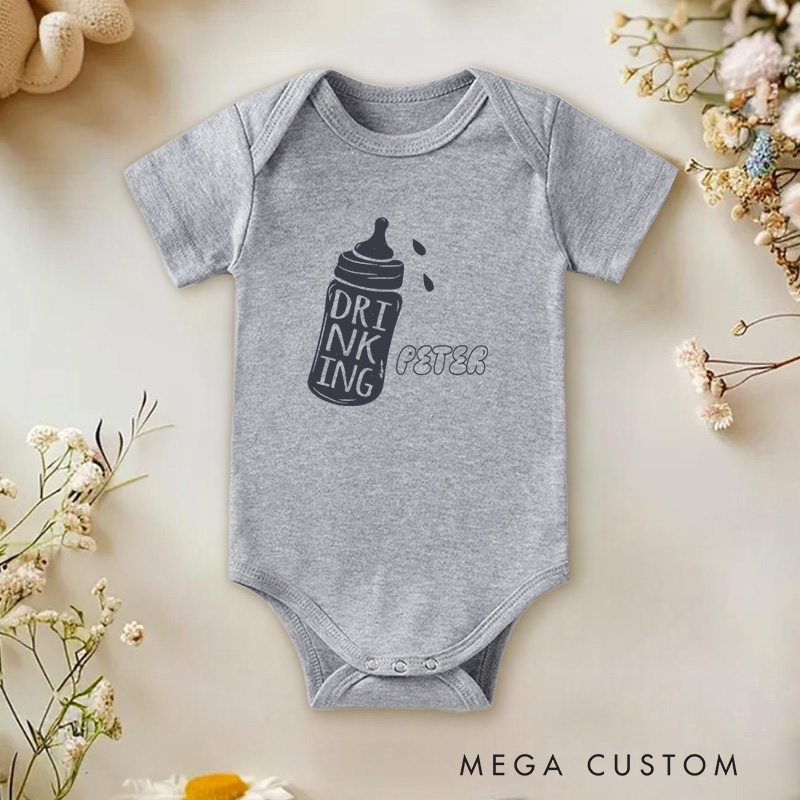 Personalized Drinking Playful Baby Bottle Celebrating Little Ones and Parenthood Moments Baby Onesie