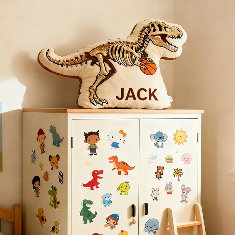 Personalized Dinosaur Basketball Pillow with Custom Name Design