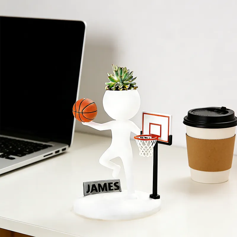 Personalized Basketball Player Planter Figurine with Custom Name Plate