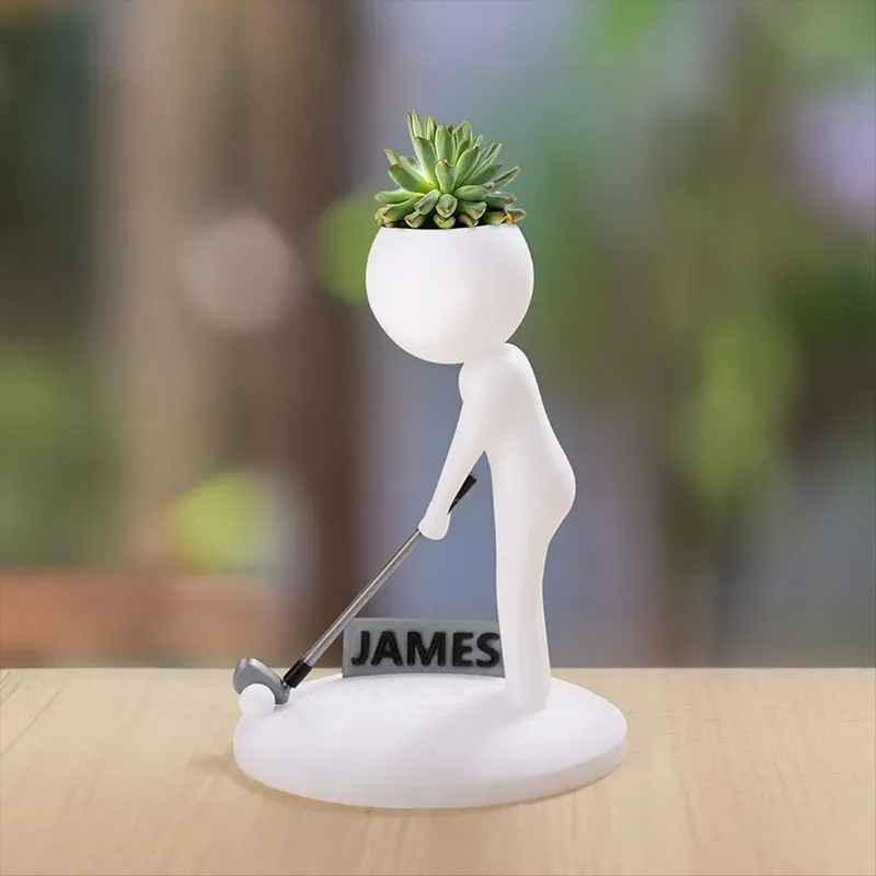 Personalized Golfer Planter Figurine with Custom Name Plate