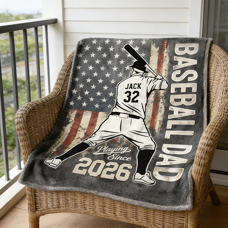 Personalized Baseball Dad Blanket with Custom Name and Year Design