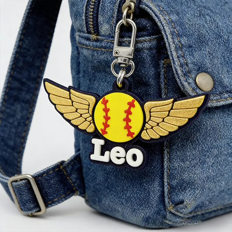 Personalized Winged Softball Keychain with Custom Name Design