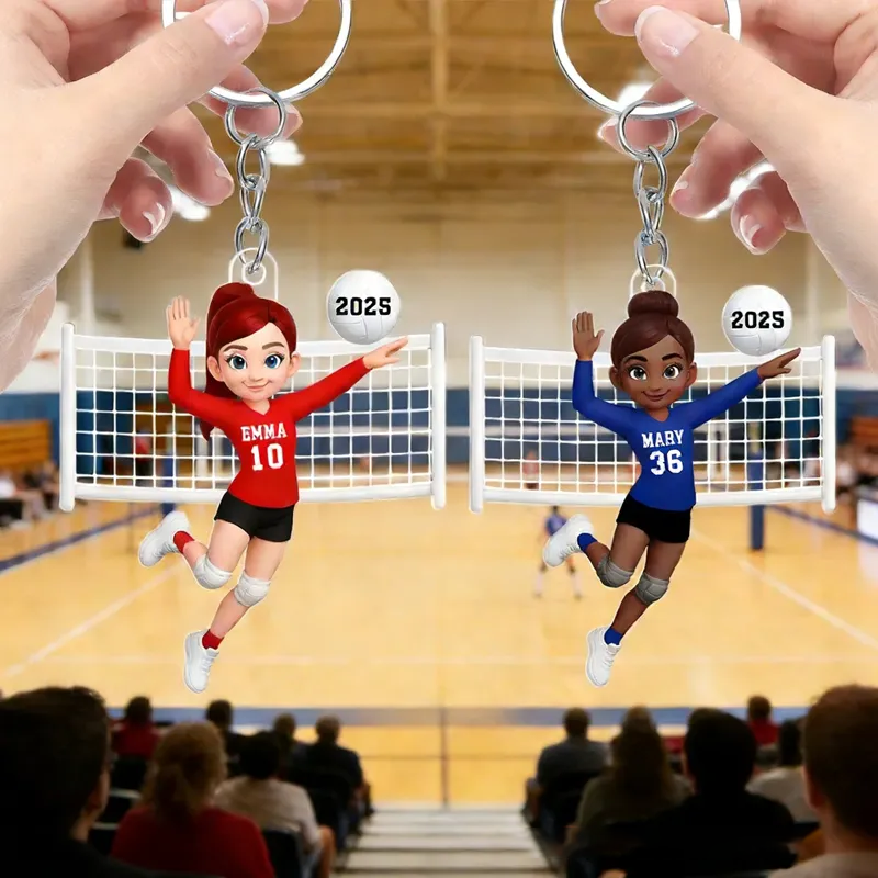 Personalized Volleyball Player Keychain with Custom Name and Number Design