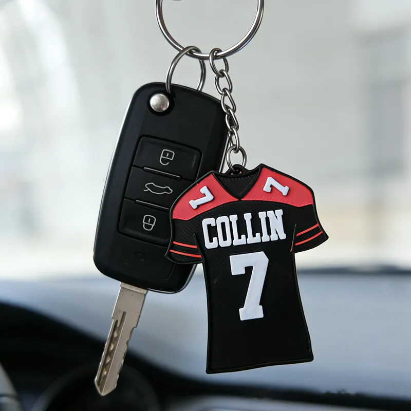Personalized Football Jersey Keychains Featuring Custom Names and Numbers Design