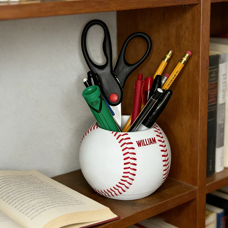 Personalized Baseball Pen Holder Featuring Your Custom Name Design