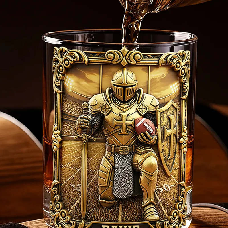 Personalized American Football Kneeling Knight Whiskey Glass Custom Name For Sport Player Christian