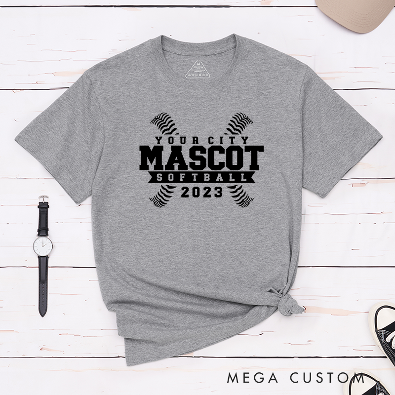 Personalized Softball Team T-Shirt Design Featuring Custom City Name Team Name Crossed Stitch Graphics and Bold Custom Year Highlight