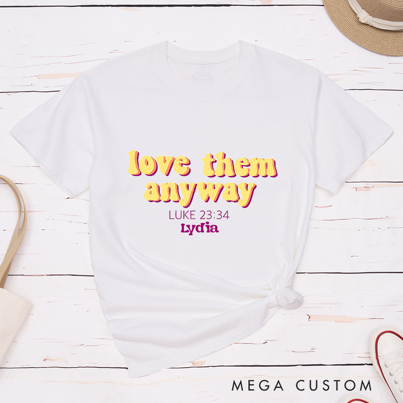 Personalized Luke 23:34 Classic T-Shirt Bible Verse Cotton Shirt with Custom Name Christmas Easter Gift for Women and Men