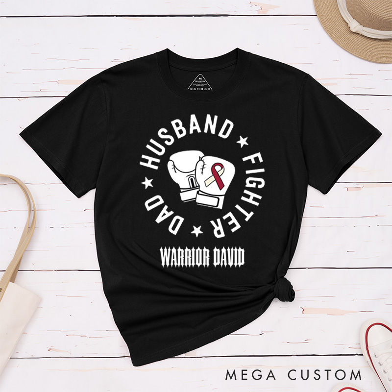 Personalized Husband Dad Fighter Head Neck Cancer Throat Cancer Awareness T-Shirt