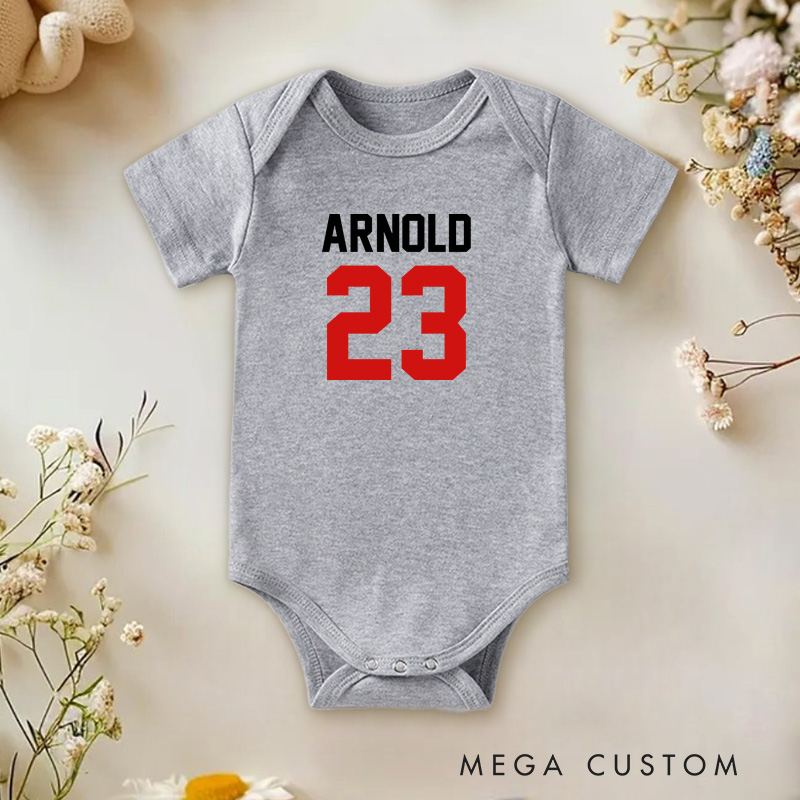 Personalized Sports Inspired Jersey Number Design Baby Onesie