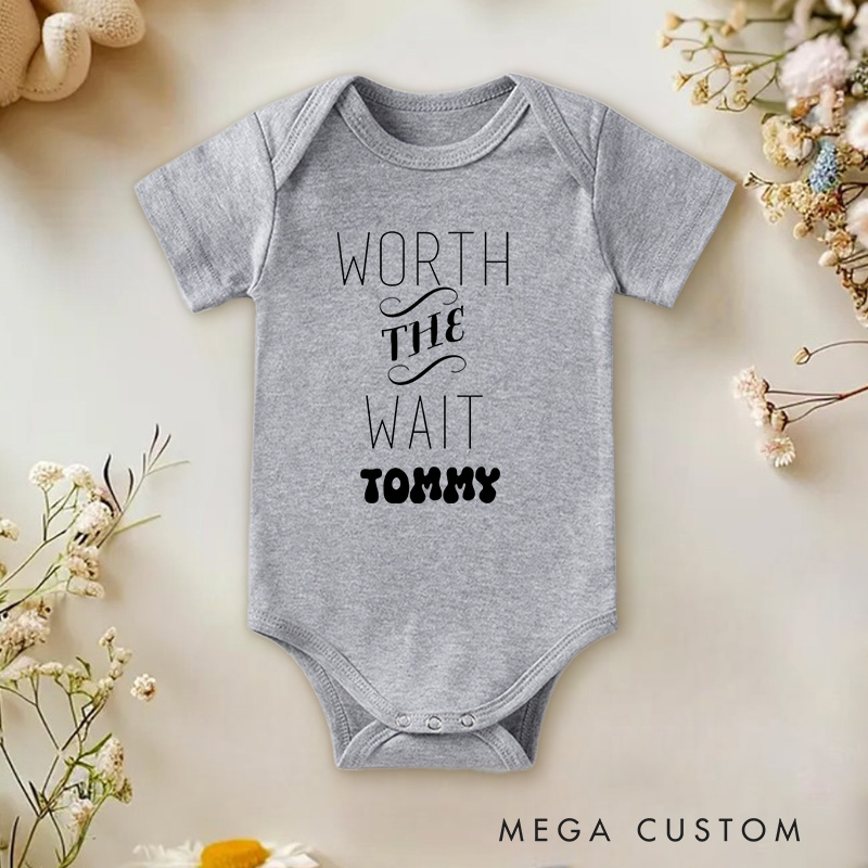 Personalized Worth the Wait Elegant Minimalist Design for Cherished Moments Baby Onesie