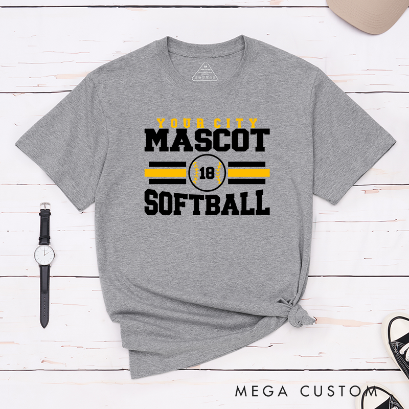 Personalized Softball T-Shirt Design Featuring Custom City Name Team Name Player Number and Bold Athletic Layout