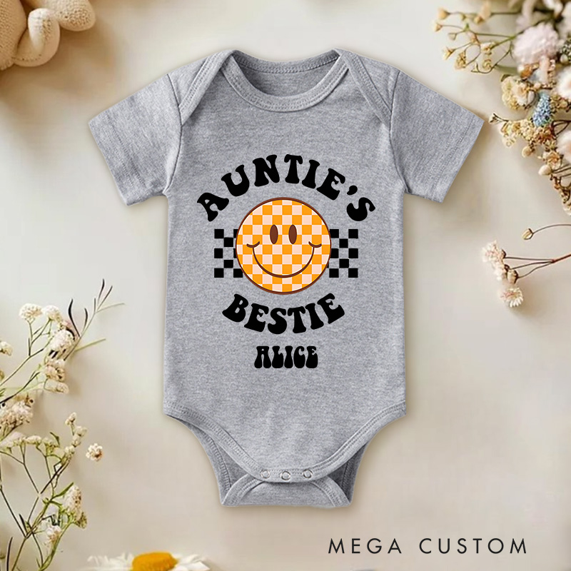 Personalized Auntie's Bestie Romper Baby Onesie Pregnancy Announcement Gift