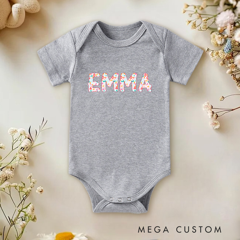 Personalized Floral Pattern Letter Design for Personalized Gifts Baby Onesie