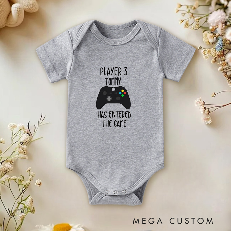 Personalized Player Three Has Entered the Game Fun Gaming Family Baby Onesie