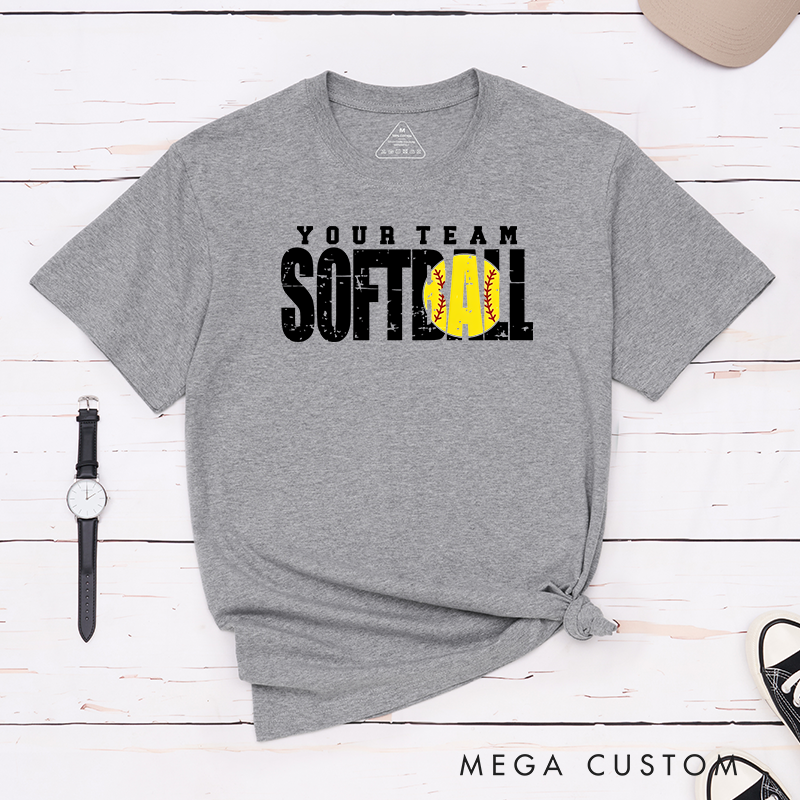Personalized Softball T-Shirt Design Featuring Custom Team Name Bold Distressed Typography Vibrant Softball Graphic and Dynamic Layout