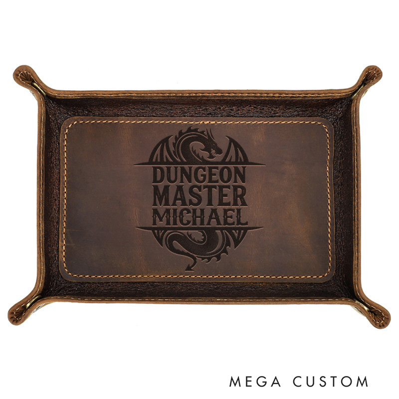 Personalized Dungeon Master Leather Tray DND Gamer Catchall Geek DM Leather Valet Tray Dice Tray for Him