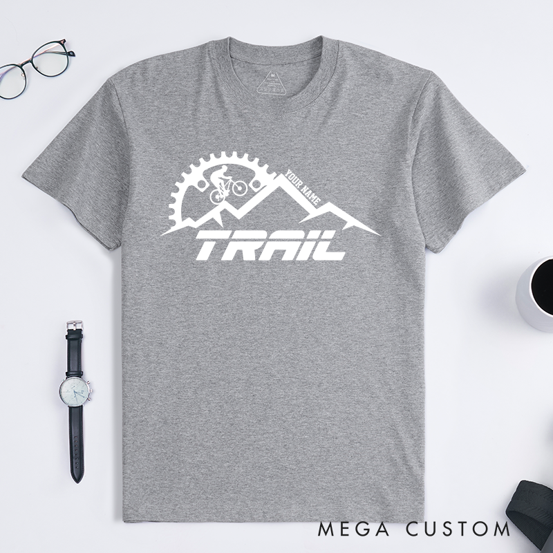 Personalized Trail Cycling T-Shirt with Mountains Gear Cyclist Graphics for Outdoor Adventures Riding Cycling Biking Enthusiasts