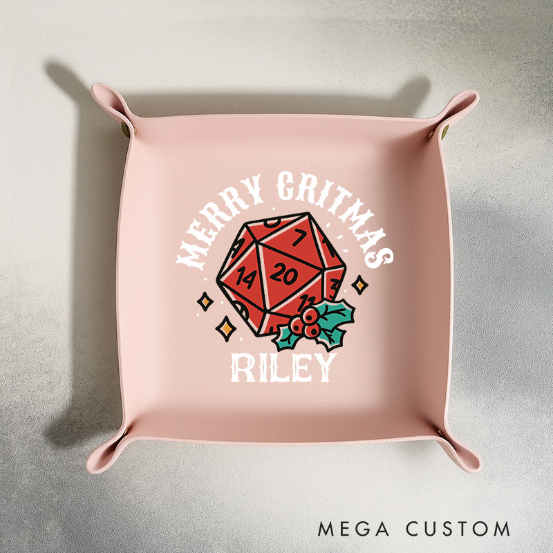 Personalized DND Christmas Dice Tray Dungeon Gamer Catchall Geek DM Leather Dice Tray Christmas Gift Family Gift