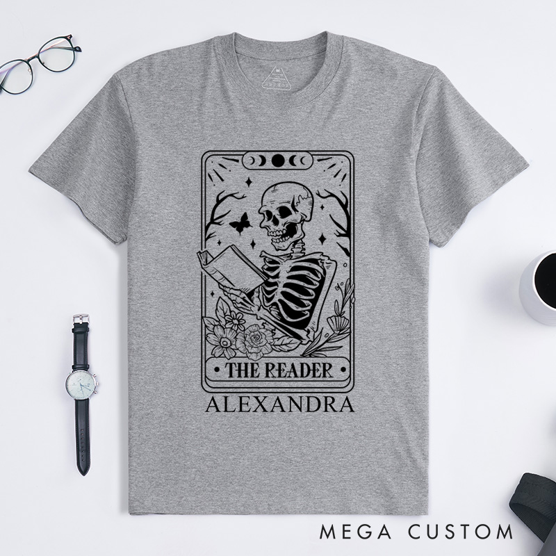 Personalized The Reader Tarot Card Shirt Skeleton Classic T-Shirts Reading Shirt Book Lover Shirt Gift Librarian Shirt Reader Gift