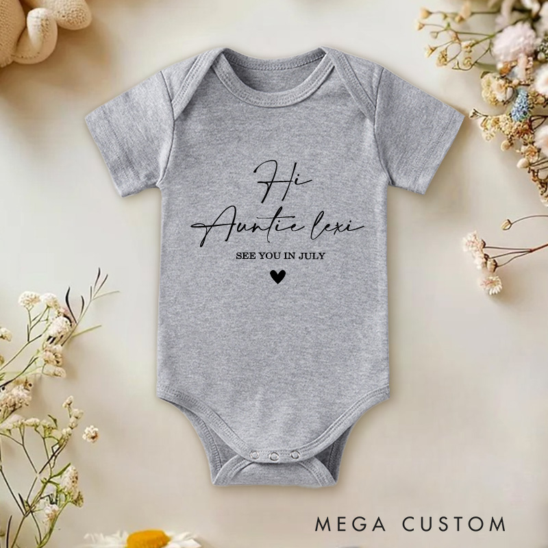Personalized Hi Auntie Baby Onesie Aunt To Be Gift Baby Announcement Gift