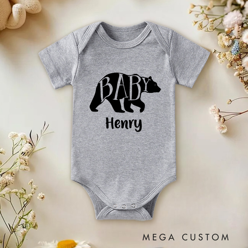 Personalized Hand Lettered Bear Design Baby Onesie Father's Day Gift Nursery Gift