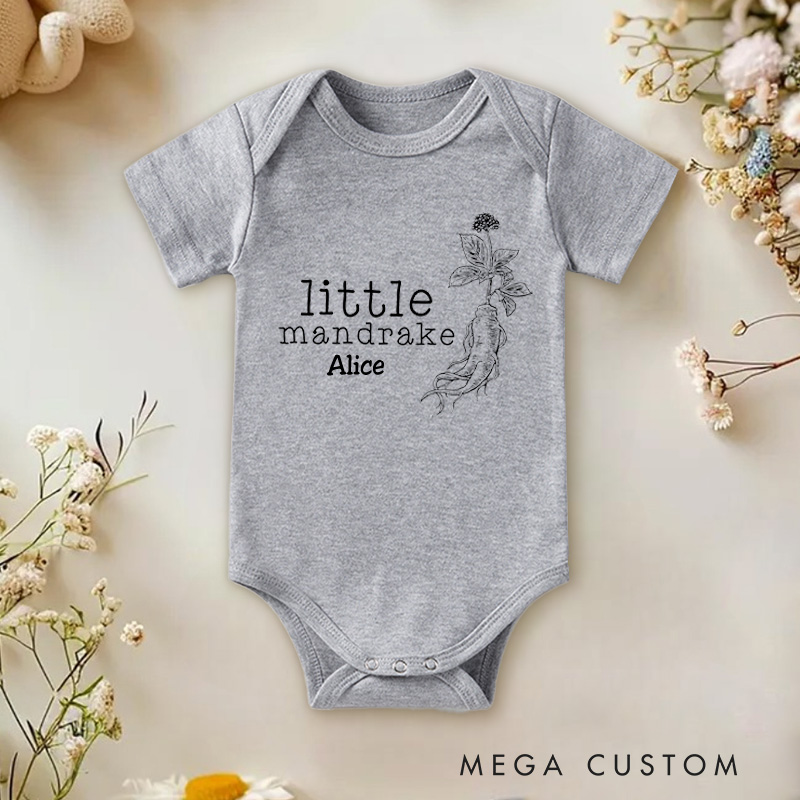 Personalized Little Mandrake Baby Onesie Potterhead Gift Pregnancy Reveal Gift