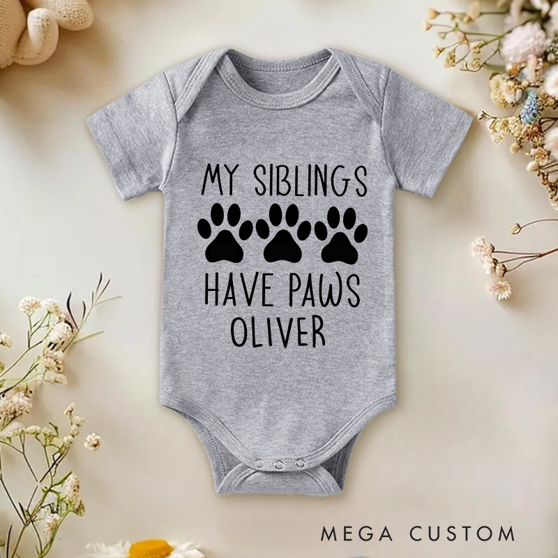 Personalized My Siblings Have Paws Baby Onesie Cute Baby Shower Gift