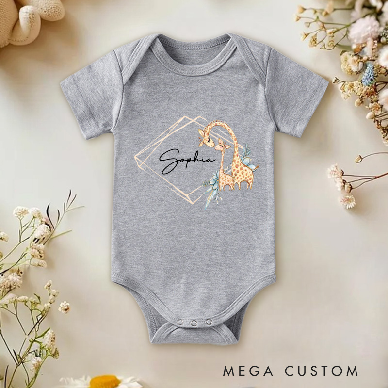 Personalized Mum & Baby Giraffe Wreath Baby Onesie Unisex Newborn Baby Gift
