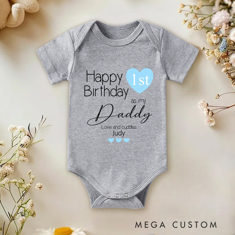 Personalized Happy 1st Birthday as My Daddy Blue Baby Onesie New Dad Gift