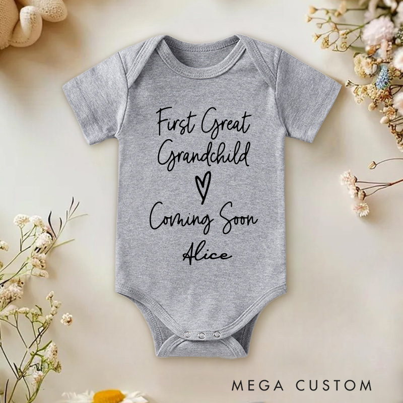 Personalized First Great Grandchild Announcement Baby Onesie Pregnancy Reveal Gift