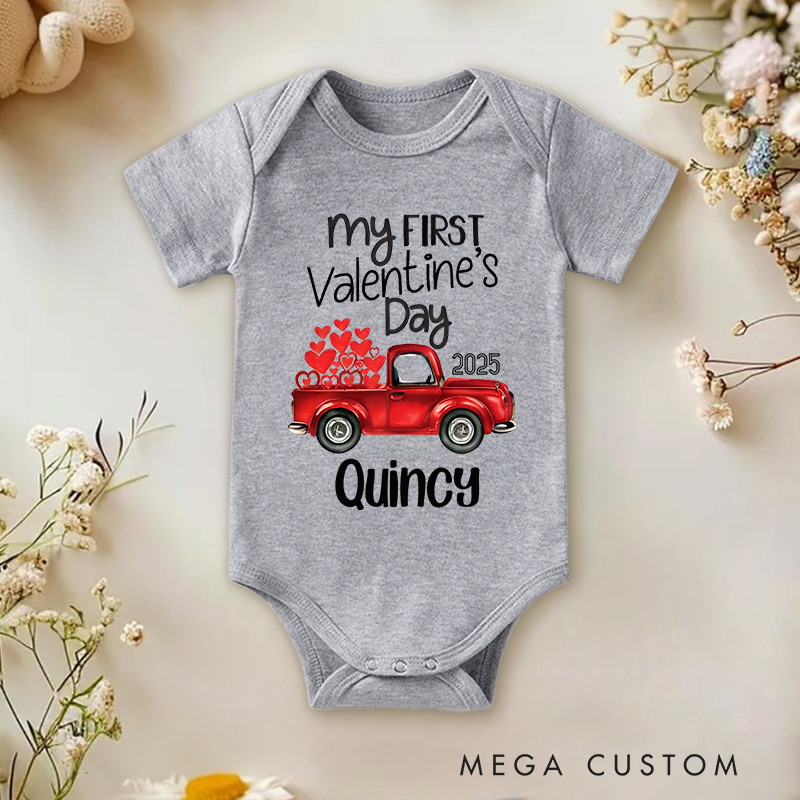 Personalized Red Car My 1st Valentine's Day Baby Onesie 