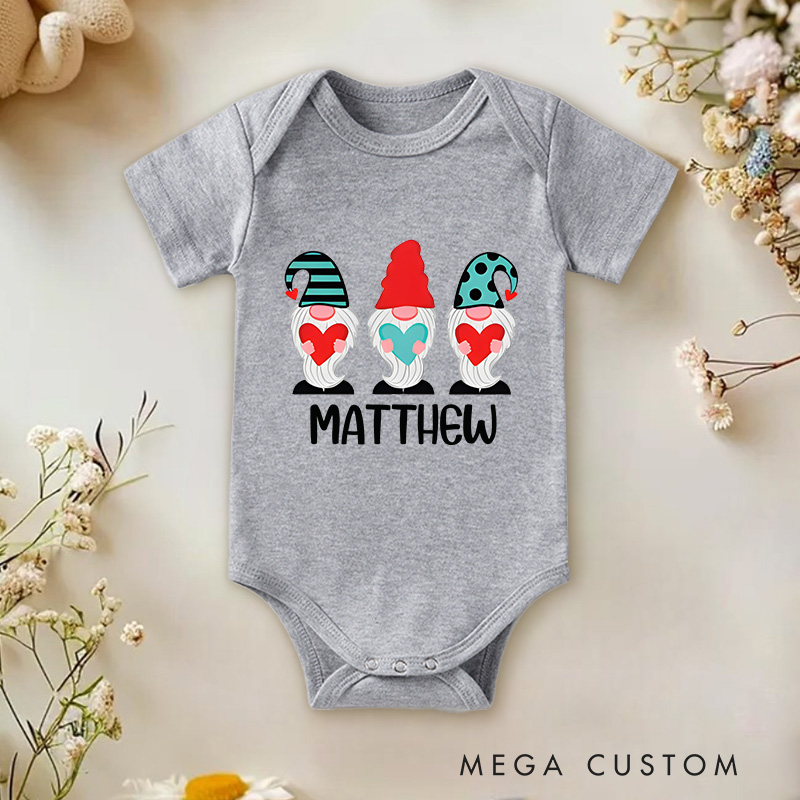 Personalized Cute Gnome Valentine's Day Baby Onesie Gift for New Baby