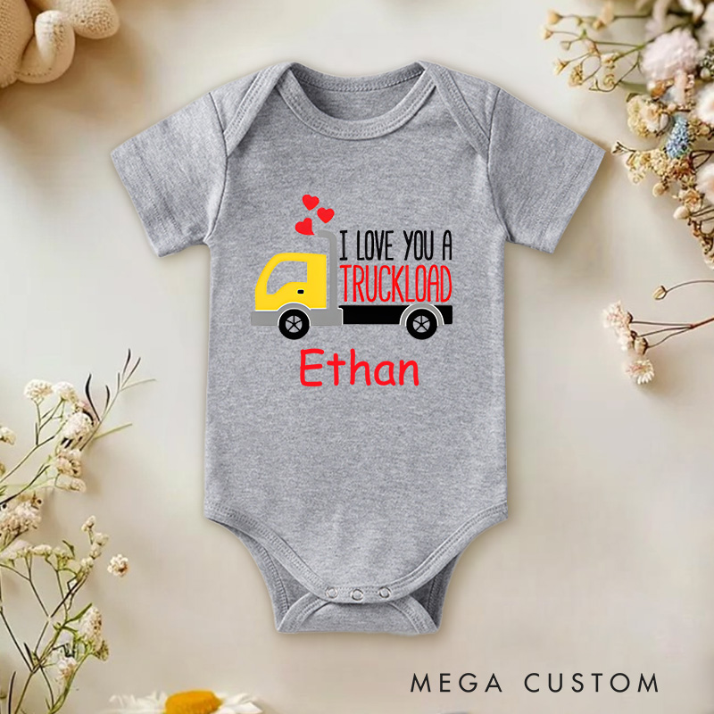 Personalized I Love You a Truckload Valentine's Baby Onesie Gift for Baby