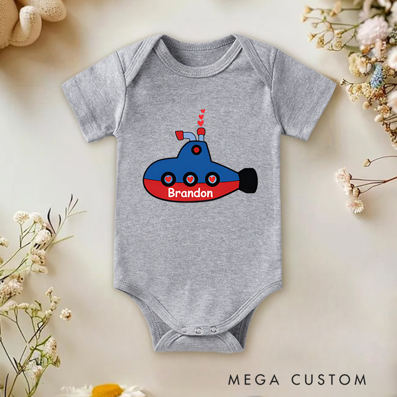Personalized Submarine with Hearts Valentine's Baby Onesie Gift for Baby and Ocean Lovers