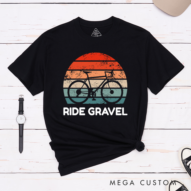 Personalized Ride Gravel Retro Cycling T-Shirt with a Gravel Bike Silhouette for Outdoor Adventures Riding Cycling Biking Enthusiasts
