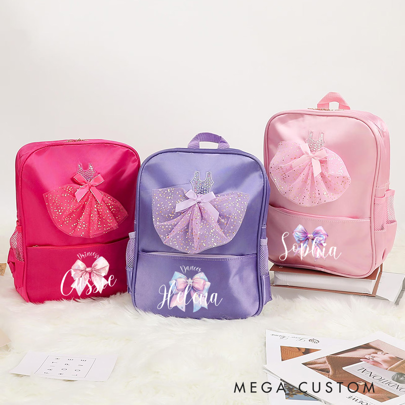 Personalized Watercolor Bow Tie Dance Bag for Girls Name Backpack Pink Ballet Dance Bag Gymnastic Cheer Girls Christmas Gifts Back To School Gift
