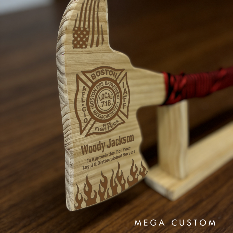 Personalized Firefighter Wooden Axe Custom Engraved Keepsake for Appreciation and Recognition